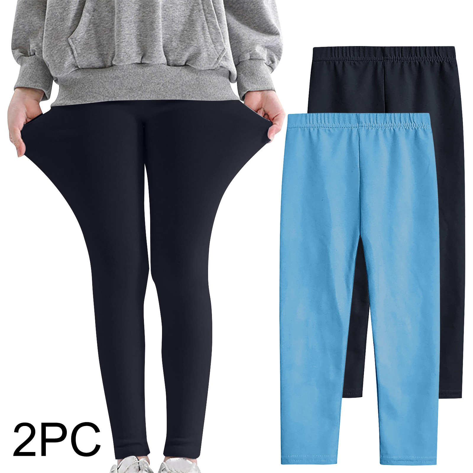Milgrthf 2 Pack Girls Leggings High Waist Yoga Pants for Girls Full Length Stretchy Pants Toddler Girl Solid Basic Leggings 3-12 Years